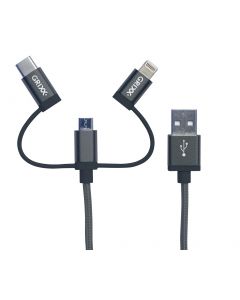 Cablu date GRIXX Optimum - 3 in 1 Micro USB/USB-C/8-pin Apple MFI License, impletit, lungime 1m - gr