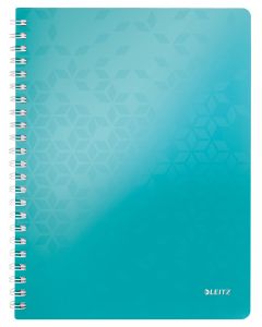 Caiet de birou Leitz WOW, PP, FSC, reciclabil, A4, 80 coli, cu spira, dictando, turcoaz