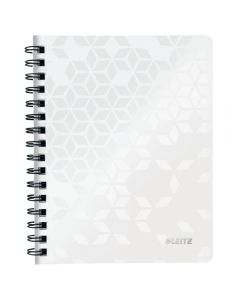 Caiet de birou Leitz WOW, PP, FSC, reciclabil, A5, 80 coli, cu spira, matematica, alb