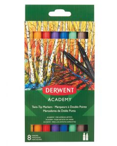 Carioci DERWENT Academy, cu 2 capete, varf tip pensula si ascutit, 8 buc/set, diverse culori