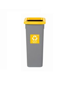 Cos plastic reciclare selectiva, capacitate 53l, PLAFOR Fit - gri cu capac galben - plastic