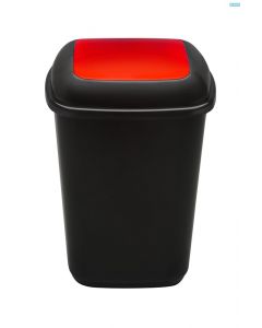 Cos plastic reciclare selectiva, capacitate 28l, PLAFOR Quatro - negru cu capac rosu - metal
