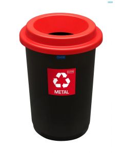 Cos plastic reciclare selectiva, capacitate 50l, PLAFOR Eco - negru cu capac rosu - metal