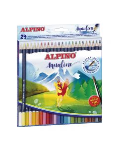Creioane colorate acuarela, cutie carton, 24 culori/set, ALPINO Aqualine