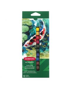 Culori acrilice DERWENT Academy, 12 ml, 12 buc/set, diverse culori