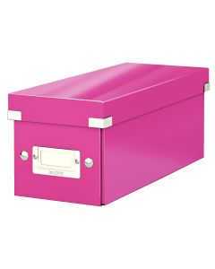 Cutie depozitare Leitz WOW Click & Store, carton laminat, pliabila, cu capac, 14x13x35 cm, roz