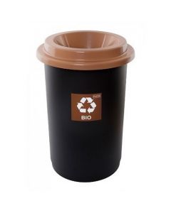 Cos plastic reciclare selectiva, capacitate 50l, PLAFOR Eco - negru cu capac maro - bio