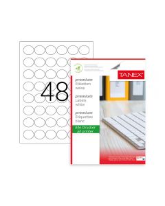 Etichete albe autoadezive, repozitionabile, rotunde - D30mm, 48/A4, 25 coli/top, TANEX