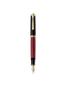 STILOU SOUVERAN M800 F PENITA AUR 18K, ACCESORII PLACATE CU AUR, CORP NEGRU-ROSU