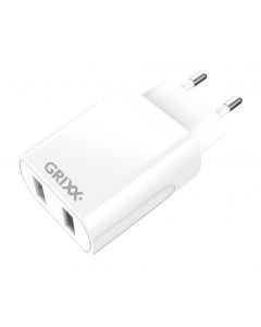 Incarcator priza 220V, GRIXX Optimum - 2 x USB - alb