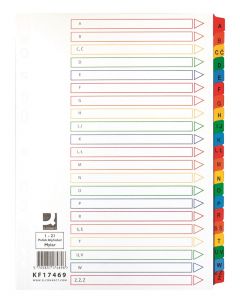 Index carton alb Mylar alfabetic A-Z, margine PP color, A4, 170g/mp, Q-Connect