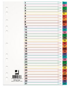 Index carton alb Mylar numeric 1-31, margine PP color, A4, 170g/mp, Q-Connect