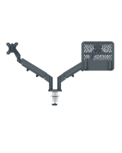 Suport pentru monitor LEITZ Ergo, 2 brate, cu fixare pe birou, suport pentru laptop inclus, gri-