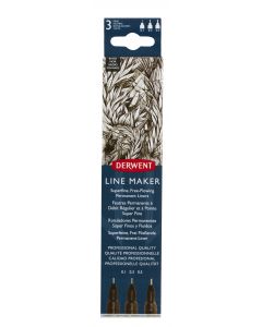 Liner DERWENT Professional, 3 dimensiuni, varf subtire si uscare rapida, 3 buc/set, negru