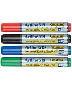 Marker pentru tabla de scris ARTLINE 519 - Dry safe ink, varf tesit 2.0-5.0mm, 4 culori/set