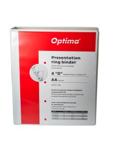 Caiet mecanic cu buzunar, plastifiat PP, 4 inele in "D", 40 mm, cotor 65mm, Optima - alb