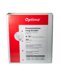 Caiet mecanic cu buzunar, plastifiat PP, 4 inele in "D", 50 mm, cotor 75mm, Optima - alb