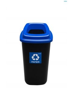 Cos plastic reciclare selectiva, capacitate 90l, PLAFOR Sort - negru cu capac albastru - hartie