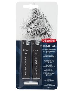 Rezerva mine si radiere DERWENT Professional, pentru creion mecanic, HB/2B 0.7 mm, 30 buc/set, negru