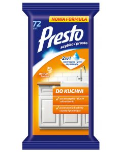 Servetele umede pentru bucatarii, 72 buc/pachet, Presto - curata murdaria si grasimile