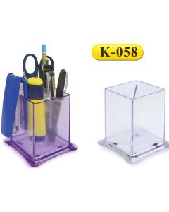 Suport plastic pentru instrumente de scris, paralelipipedic,  71 x 100mm, KEJEA - transparent mat