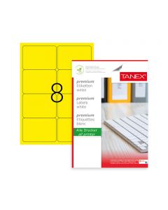 Etichete color autoadezive,  8/A4, 99.1 x 67.7mm, 25 coli/top, TANEX - galben fluorescent