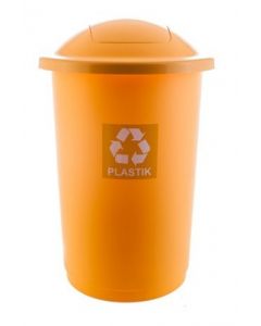 Cos plastic reciclare selectiva, capacitate 50l, PLAFOR Top - galben cu capac galben - plastic