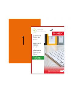 Etichete color autoadezive, 1/A4, 210 x 297mm, 25 coli/top, TANEX - orange fluorescent