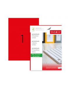 Etichete color autoadezive, 1/A4, 210 x 297mm, 25 coli/top, TANEX - rosu fluorescent
