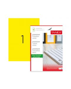 Etichete color autoadezive, 1/A4, 210 x 297mm, 25 coli/top, TANEX - galben fluorescent