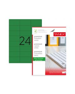 Etichete color autoadezive, 24/A4, 64 x 34mm, 25 coli/top, TANEX - verde fluorescent