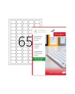 Etichete albe autoadezive, repozitionabile, 65/A4, 38.1 x 21.2mm, 25 coli/top, TANEX-colturi rotunji