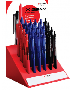 Display pixuri PENAC X-Beam, rubber grip, clema plastic, 0.7mm, 24 buc/display - culori asortate