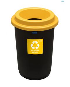 Cos plastic reciclare selectiva, capacitate 50l, PLAFOR Eco - negru cu capac galben - plastic
