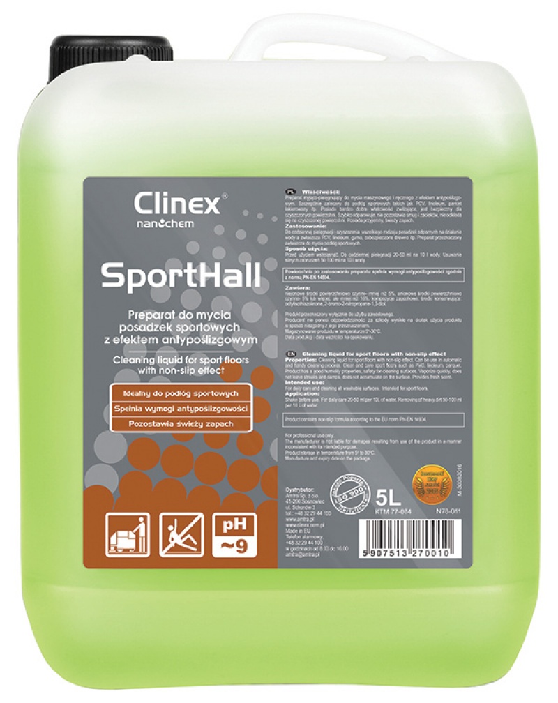 Detergent pardoseli, CLINEX SportHall, 5 litri, detergent lichid, pentru curatare pardoseli sali de sport, anti-derapant - vectordirect.ro