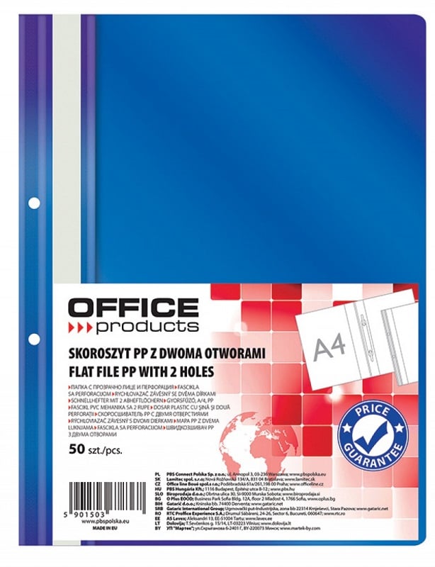 Dosar plastic, Dosar plastic PP cu sina, cu gauri, grosime 100/170 microni, 50 buc/set, Office Products - bleumarin - vectordirect.ro