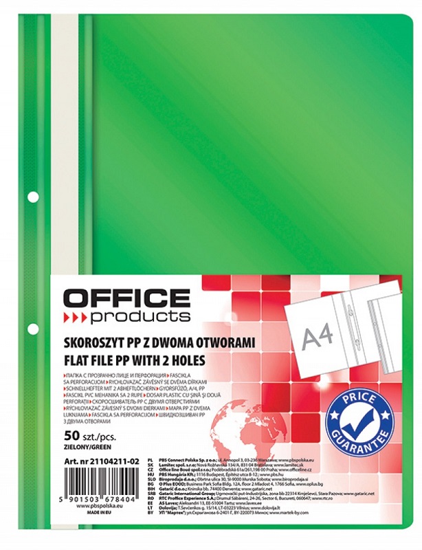 Dosar plastic, Dosar plastic PP cu sina, cu gauri, grosime 100/170 microni, 50 buc/set, Office Products - verde - vectordirect.ro