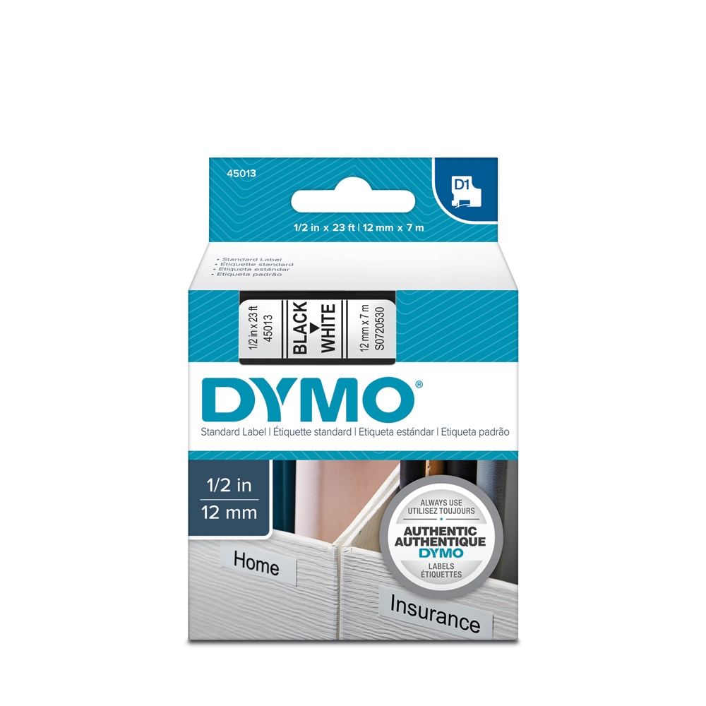 Toate produsele, Banda Dymo D1 ( 12 mm x 7 m ) text:negru/ fond:alb(45013) - vectordirect.ro