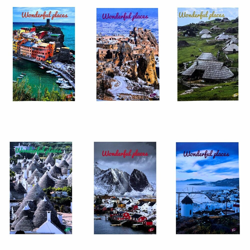 Caiete scolare import, Caiet A4, 60 file, 80gsm, coperta carton 300gsm, design wonderful places - velin - vectordirect.ro