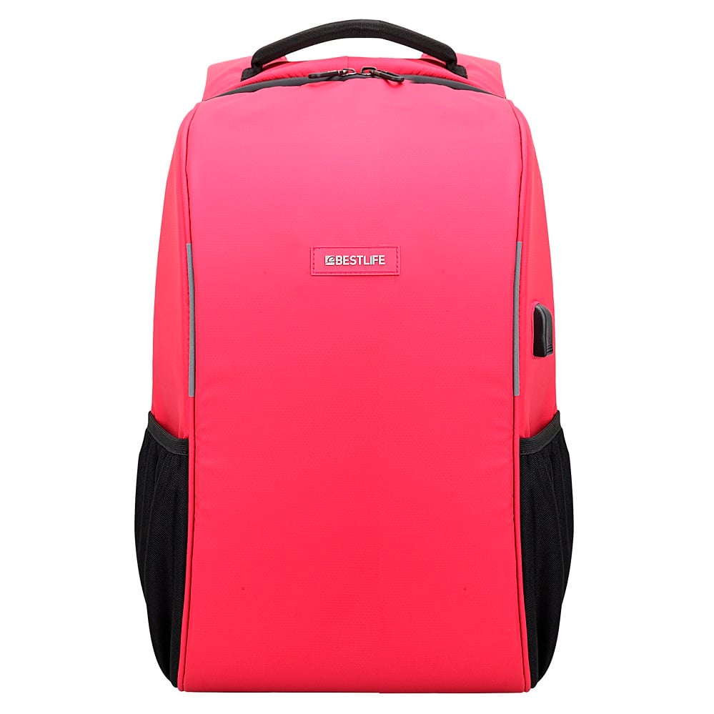 Idei de cadouri, Rucsac BESTLIFE Travelsafe, laptop 15.6 inch, forma aerodinamica, conector USB si type C, rosu - vectordirect.ro