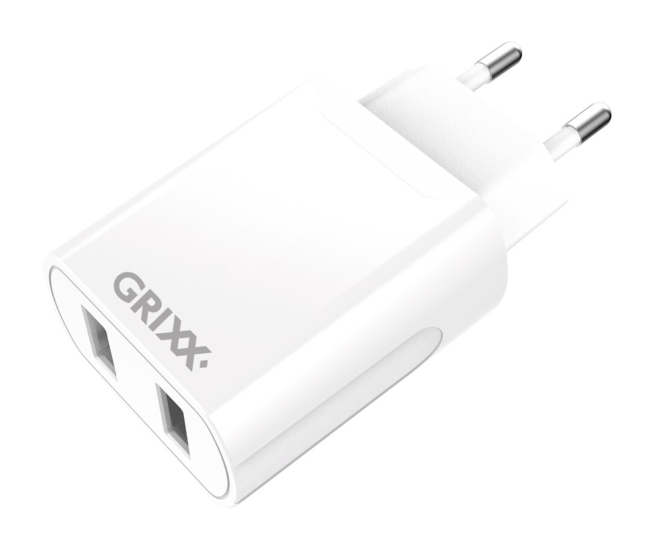 Echipamente protectia muncii, Incarcator priza 220V, GRIXX Optimum - 2 x USB - alb - vectordirect.ro