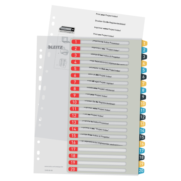 Indecsi si separatoare Leitz, Index LEITZ Cosy, imprimabil, PP, A4, 1-20, multicolor - vectordirect.ro