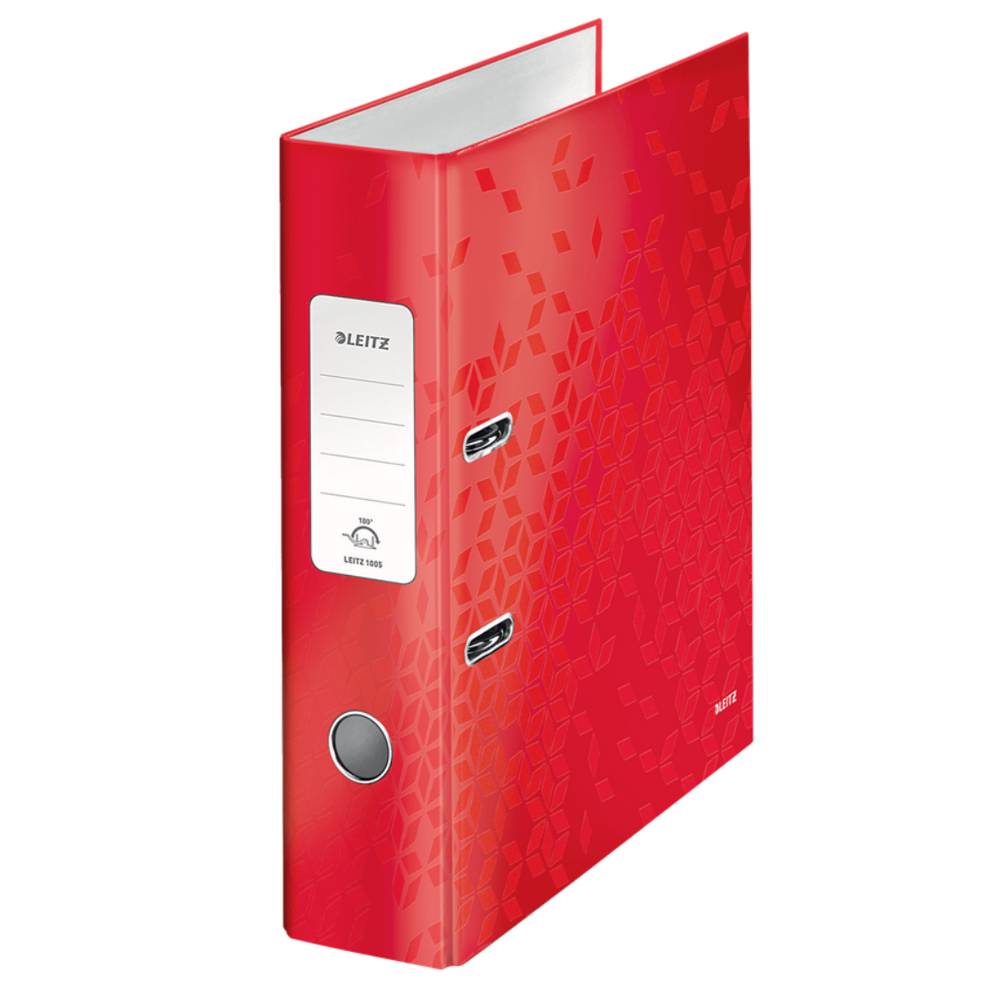 Leitz, Biblioraft LEITZ 180 WOW, carton laminat, partial reciclat, FSC, A4, 80 mm, rosu - vectordirect.ro