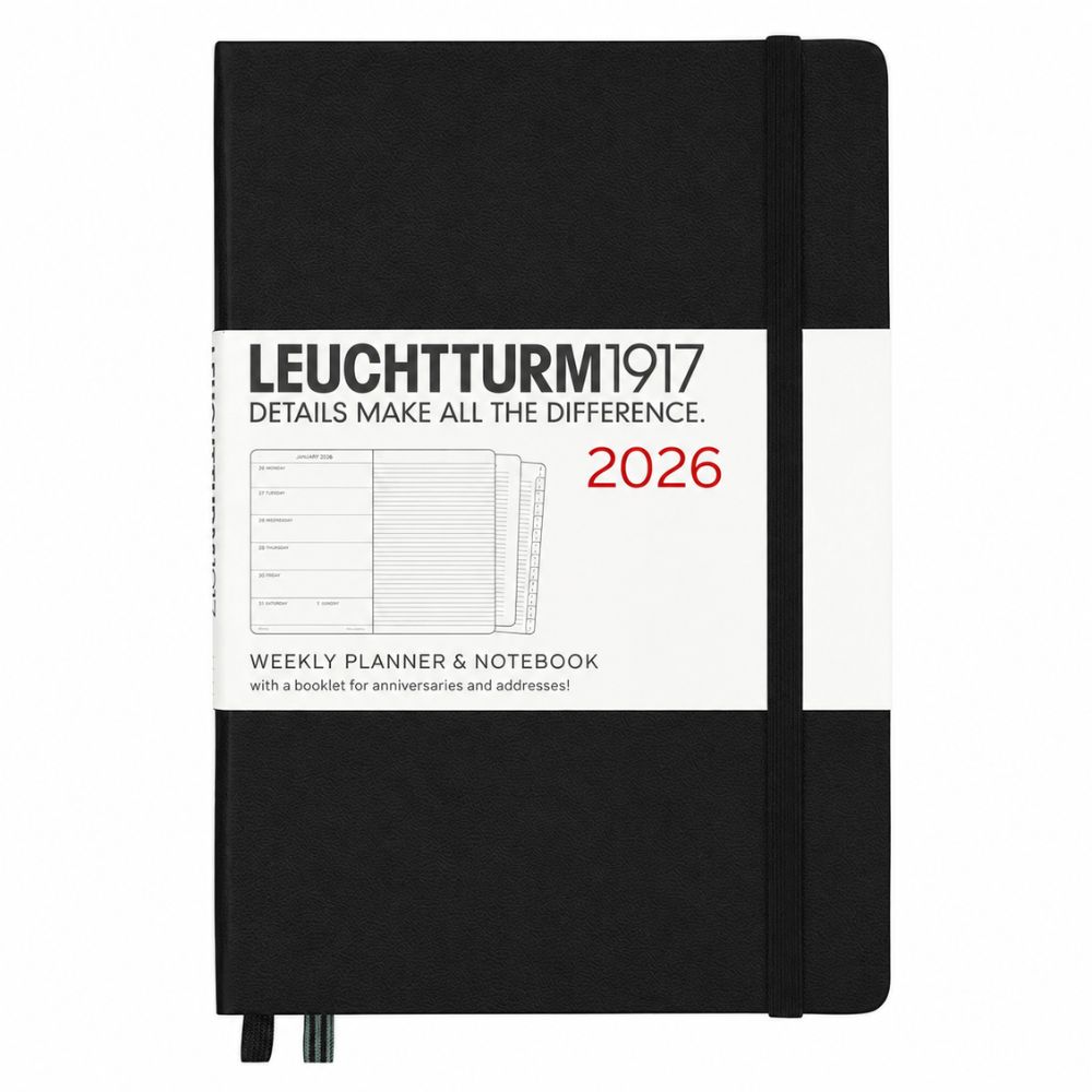 Agenda saptamanala cu caiet A5, 2026, negru, LEUCHTTURM