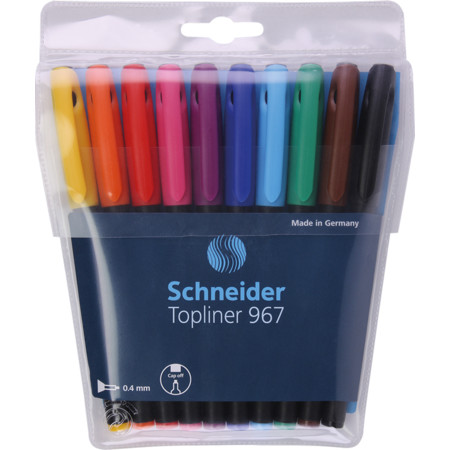 Toate produsele, Liner SCHNEIDER  967, varf fetru 0.4mm, 10 culori/set - (N, R, A, V, Vi, Roz, G, P, M, Bleu) - vectordirect.ro