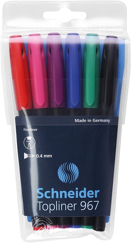 Toate produsele, Liner SCHNEIDER  967, varf fetru 0.4mm,  6 culori/set - (N, R, A, V, Vi, Roz) - vectordirect.ro