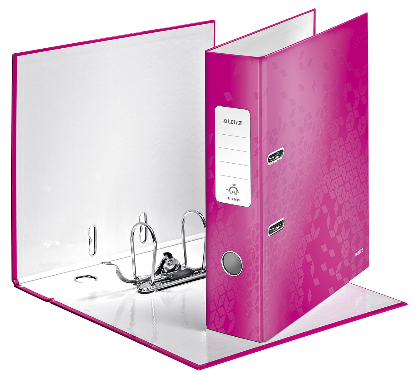 Bibliorafturi carton, Biblioraft Leitz 180° WOW, carton laminat, partial reciclat, FSC, A4, 52 mm, roz - vectordirect.ro