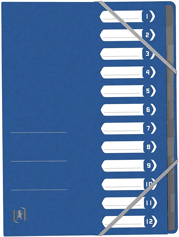 Adezivi, lipici, Mapa carton pentru sortare cu 12 separatoare si index, elastic pe colturi, OXFORD Top File - albastr - vectordirect.ro