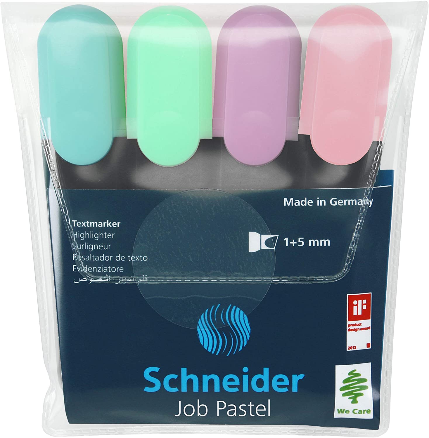 Toate produsele, Textmarker SCHNEIDER Job Pastel, varf lat, 4 culori/set -(turcoaz, menta, lavanda, roze) - vectordirect.ro
