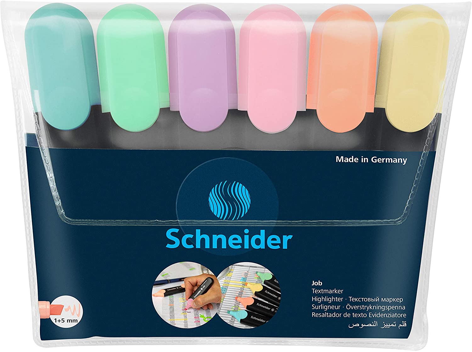 Toate produsele, Textmarker SCHNEIDER Job Pastel, varf lat, 6 culori/set -(turcoaz, menta, lavanda, roze, piersica, v - vectordirect.ro